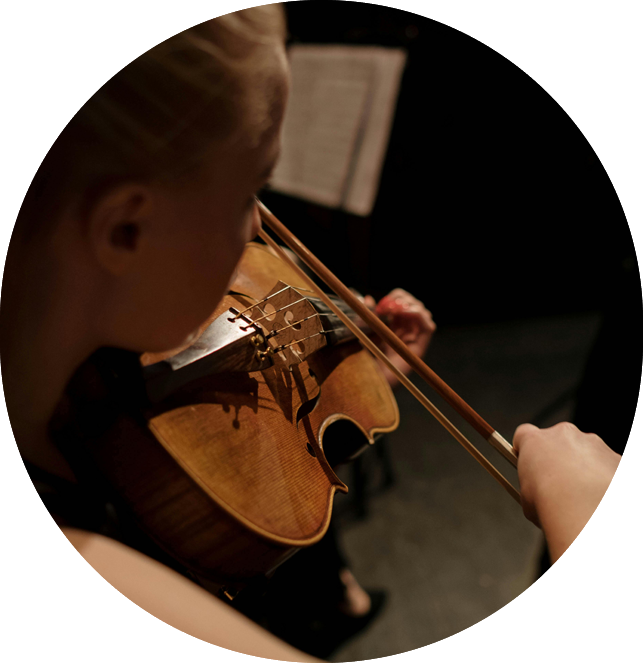 A violinist holding their instrument